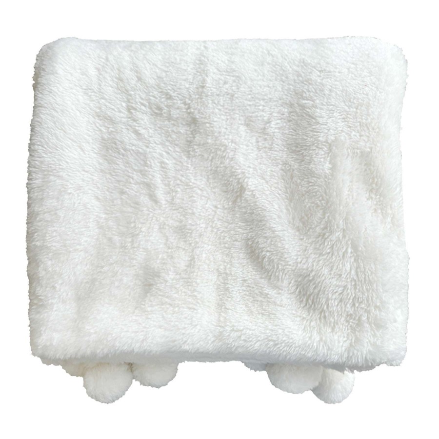 Throw Blankets * | Honeybloom White Teddy Pom-Pom Throw Blanket, 50 60 Bargain Sale