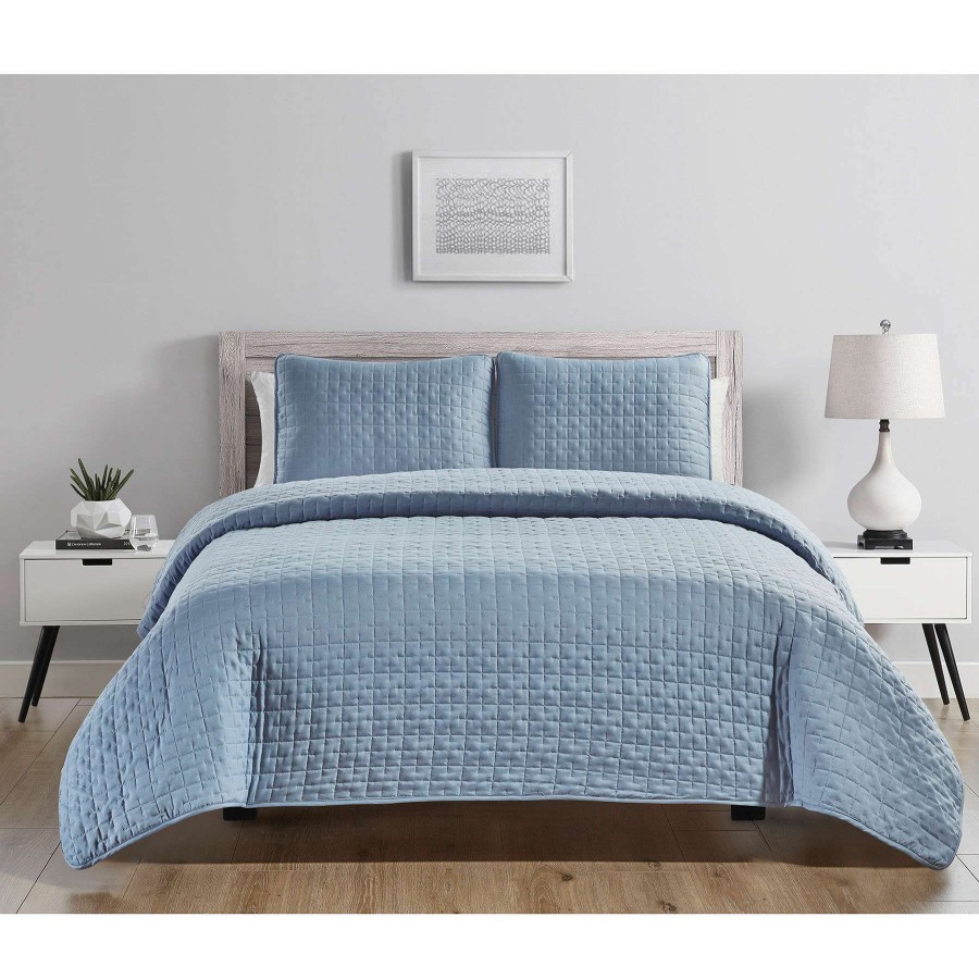 Bedding * | 3-Piece Blue Roy Stitch Quilt Set, Full/Queen Gift Selection