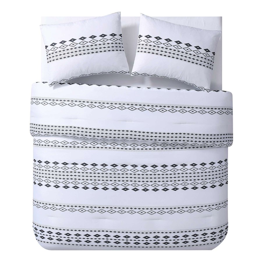 Bedding * | Azteca 3-Piece Black & White Printed Comforter Set, Full/Queen Low Price