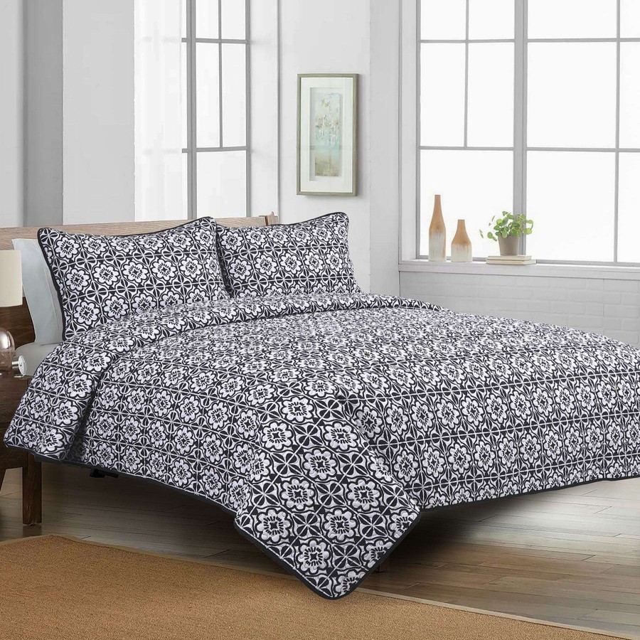 Bedding * | Tracey Boyd Talavera Black/White 3-Piece Queen Quilt Set Less Expensive