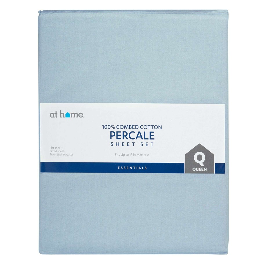 Bedding * | 4-Piece Blue 100% Cotton Percale Sheet Set, King Best Price