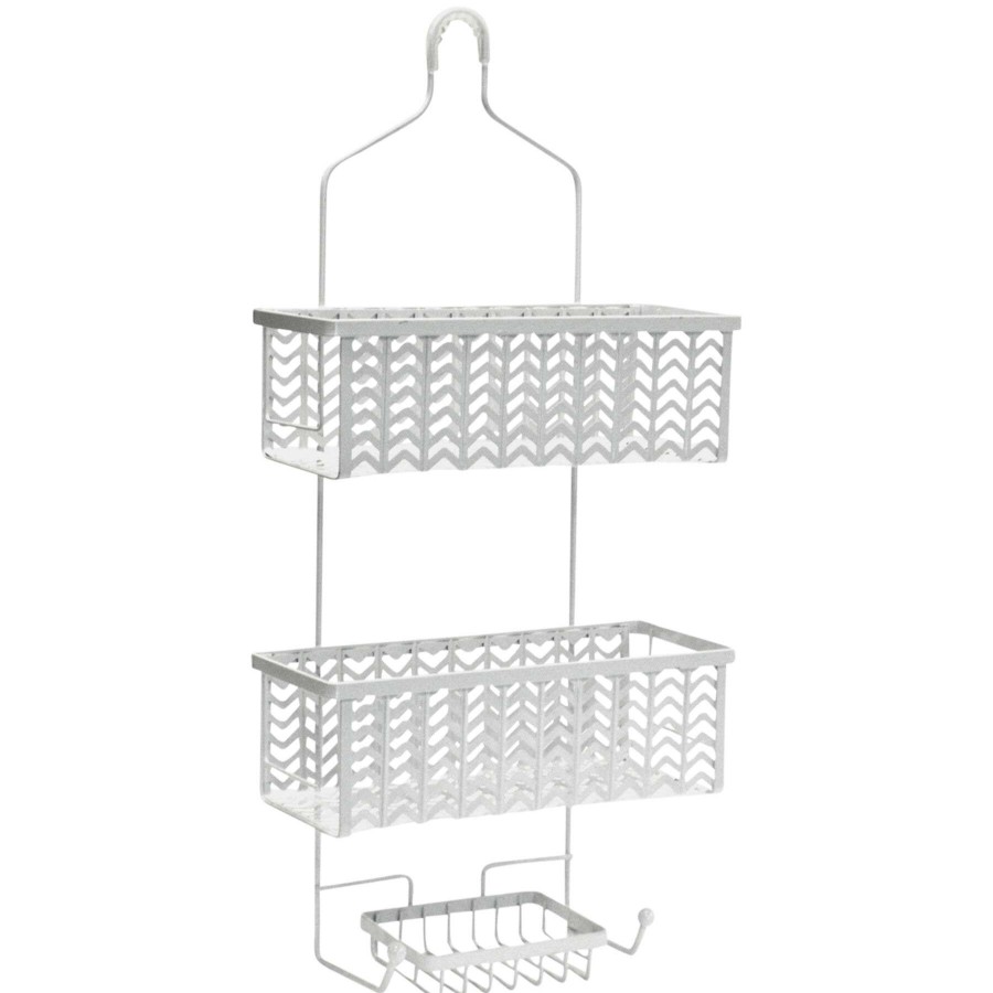 Bath * | Chevron White Punched Metal 2-Tier Shower Caddy/Soap Dish Less Expensive