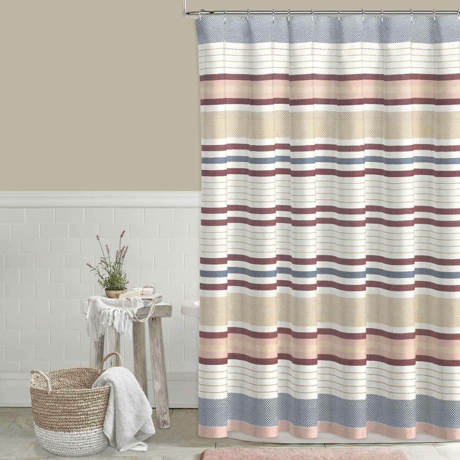 Bath * | Multicolor Midcentury Striped Woven Shower Curtain, 72 Unique