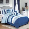 Bedding * | Providence 7-Piece Blue Striped Comforter Set, Queen Featured