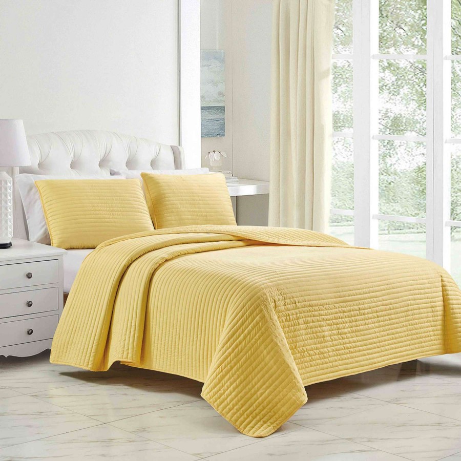 Bedding * | 3-Piece Yellow Striped Quilt Set, Queen Fashion