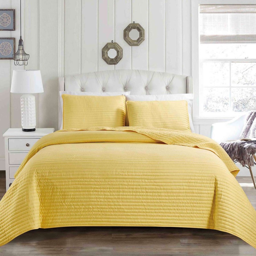 Bedding * | 3-Piece Yellow Striped Quilt Set, Queen Fashion