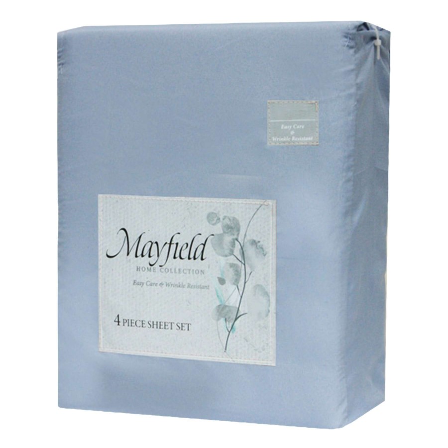 Bedding * | Mayfield 4-Piece Solid Light Blue Double Brushed Sheet Set, King Low Price