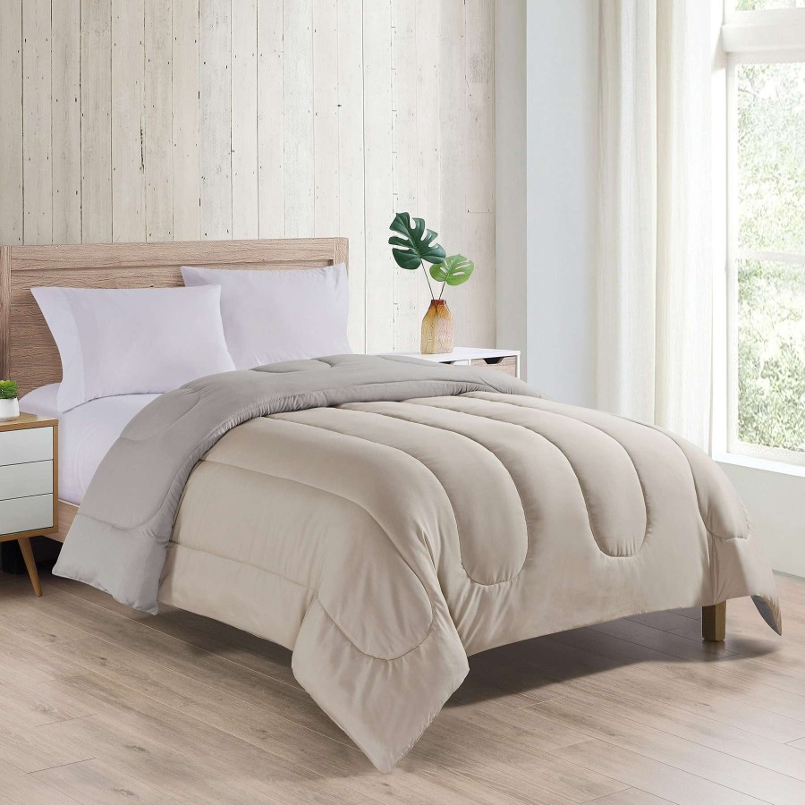 Bedding * | Solid Tan Reversible Comforter, Full/Queen Best Price