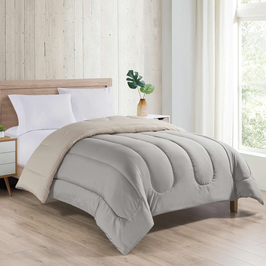 Bedding * | Solid Tan Reversible Comforter, Full/Queen Best Price