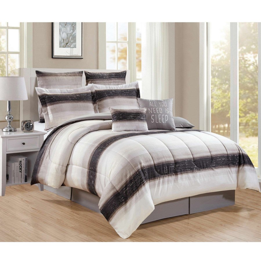 Bedding * | 8-Piece White Striped Comforter Set, Queen Fashion