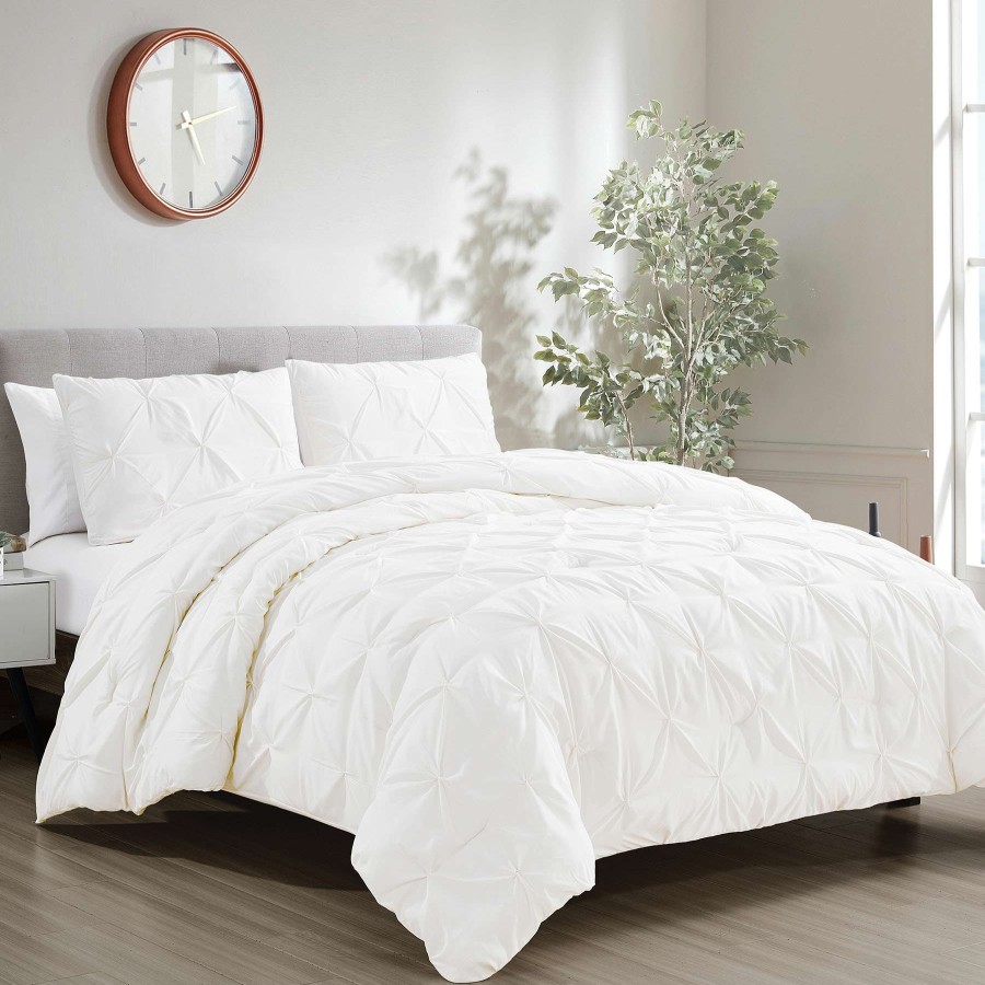 Bedding * | 3-Piece White Pintuck Comforter Set, Full/Queen Discounts