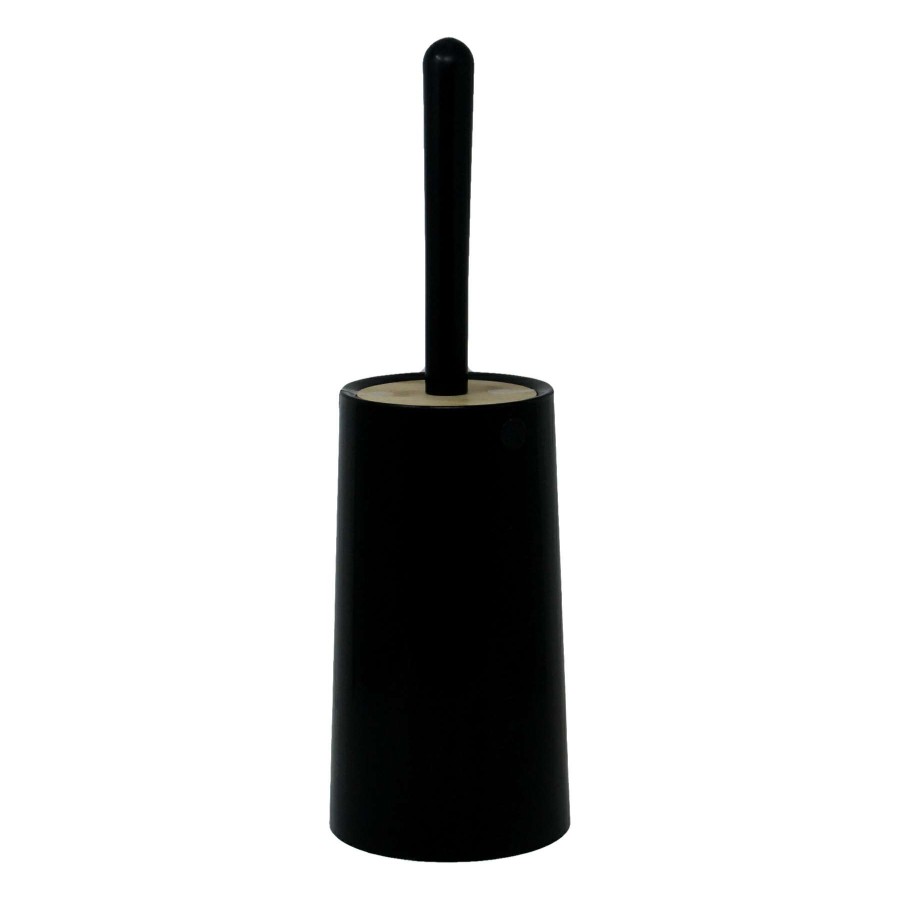 Bath * | Black Toilet Brush With Bamboo Lid Classical