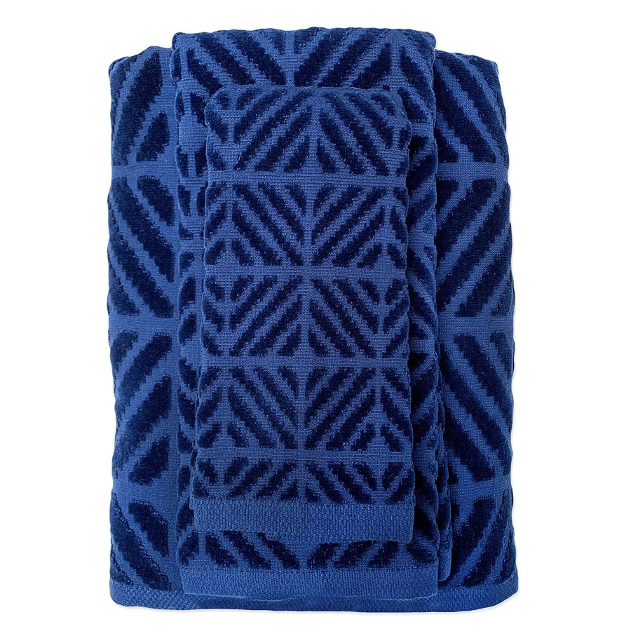 Bath * | Laila Ali Tilly Navy Blue Textured Hand Towel, 16 26 Best-Selling