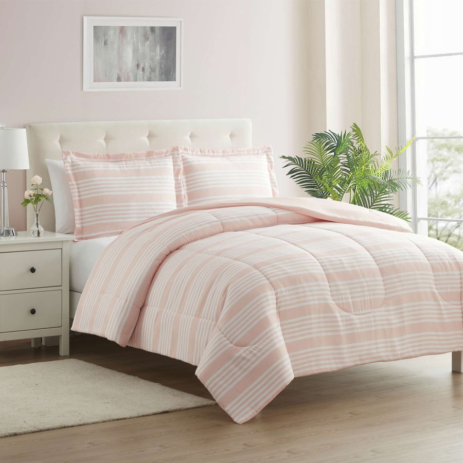 Bedding * | Hannah 3-Piece Pink Striped Comforter Set, Full/Queen Online