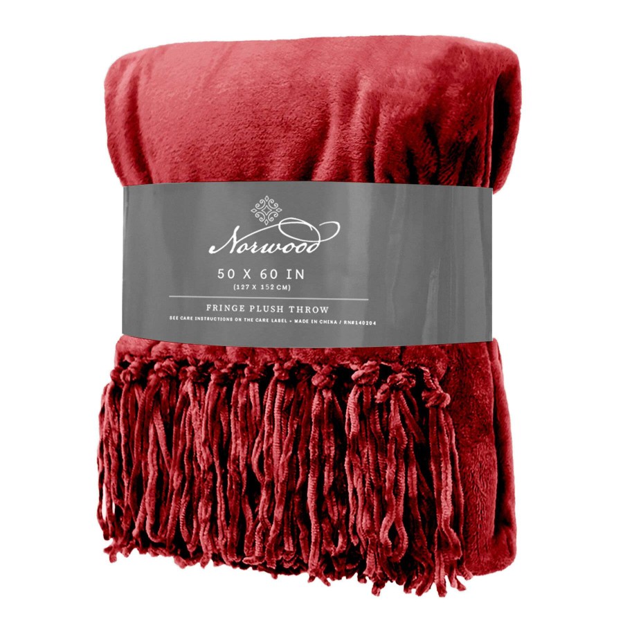 Throw Blankets * | Red Fringe Plush Throw Blanket, 50 60 Fashionable