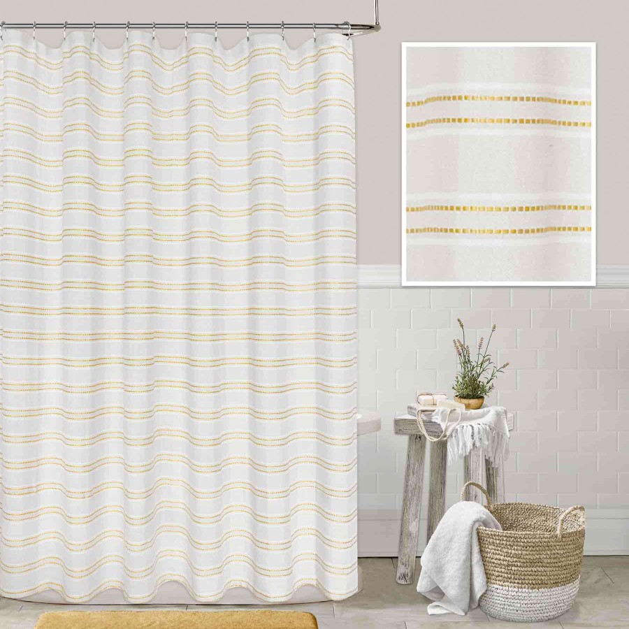 Bath * | Honeybloom Ariel Natural & Yellow Woven Shower Curtain, 72 Hot Sale