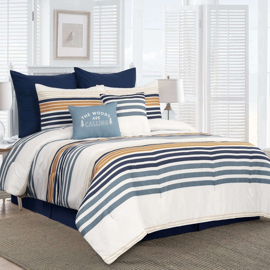 Bedding * | Ty Pennington 8-Piece Madras Blue & Yellow Plaid Comforter Set, Queen Best Quality