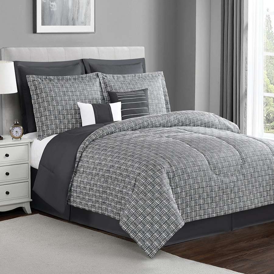 Bedding * | Casey 8-Piece Charcoal Comforter Set, Queen Online Store