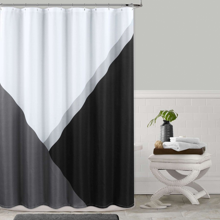 Bath * | Geo Colorblock Shower Curtain Black/Silver Best Price