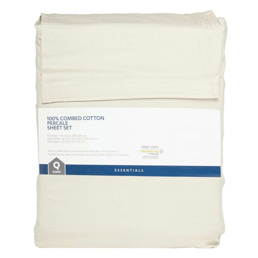 Bedding * | 3-Piece Light Grey 100% Cotton Percale Sheet Set, Twin Online Store