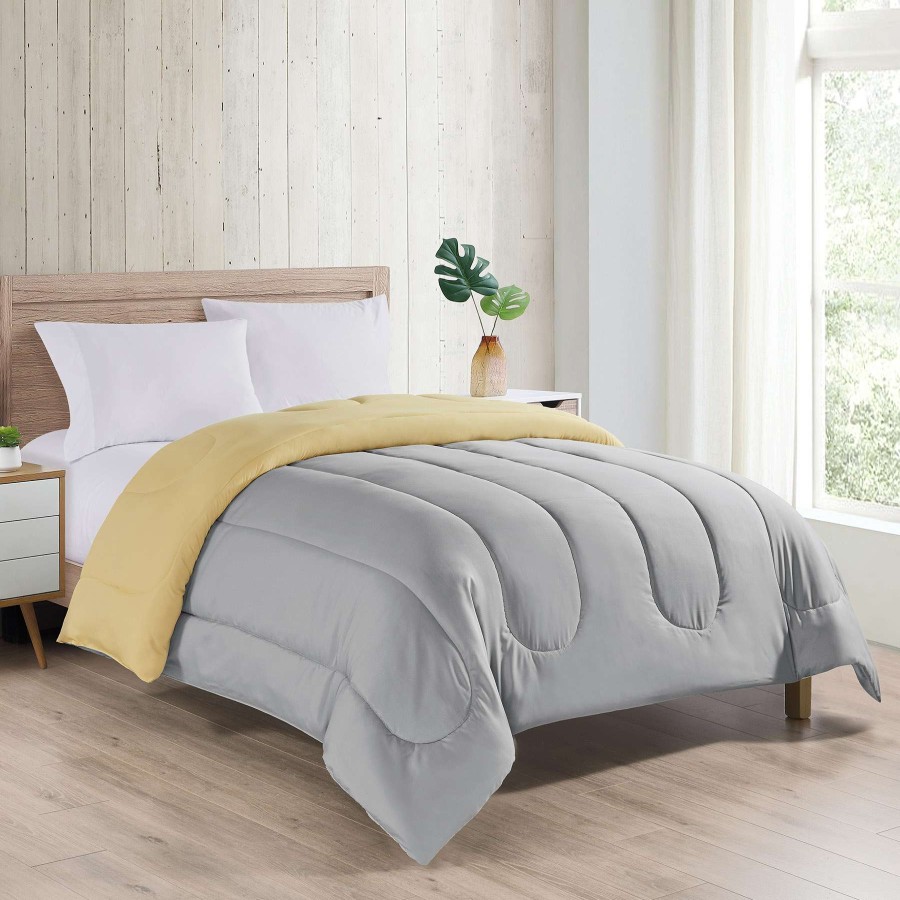 Bedding * | Solid Yellow & Grey Reversible Comforter, Twin Unique