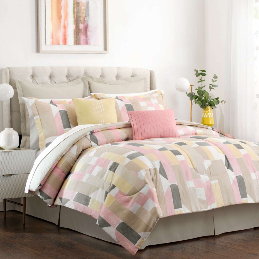 Bedding * | 8-Piece Mosaic Mix Blush Pink Comforter Set, King Gift Selection