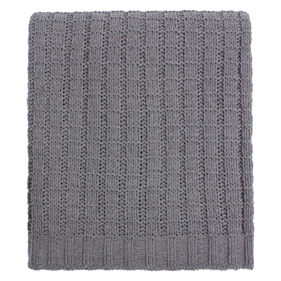 Throw Blankets * | Grey Polyester Chenille Knit Throw Blanket, 50 60 Best Quality