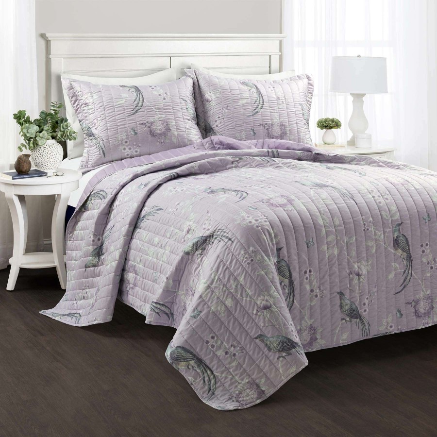 Bedding * | Grace Mitchell 3-Piece Lilac Bird Quilt Set, King Unique