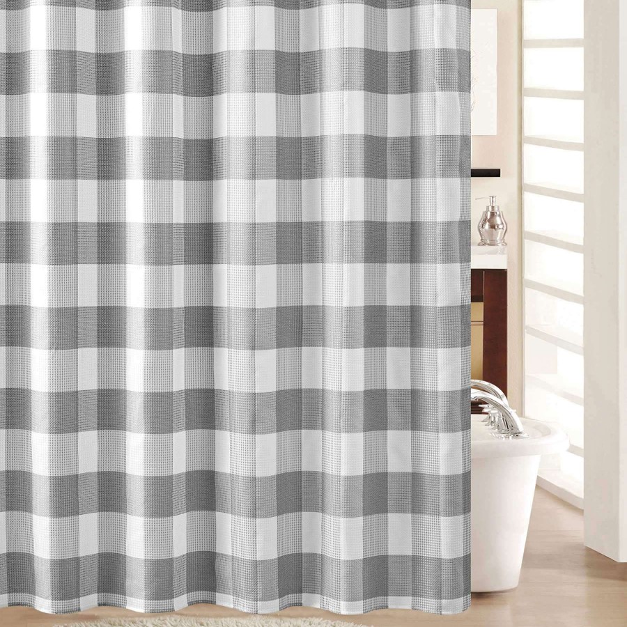 Bath * | Grey Waffle Check Shower Curtain, 72 Free Delivery