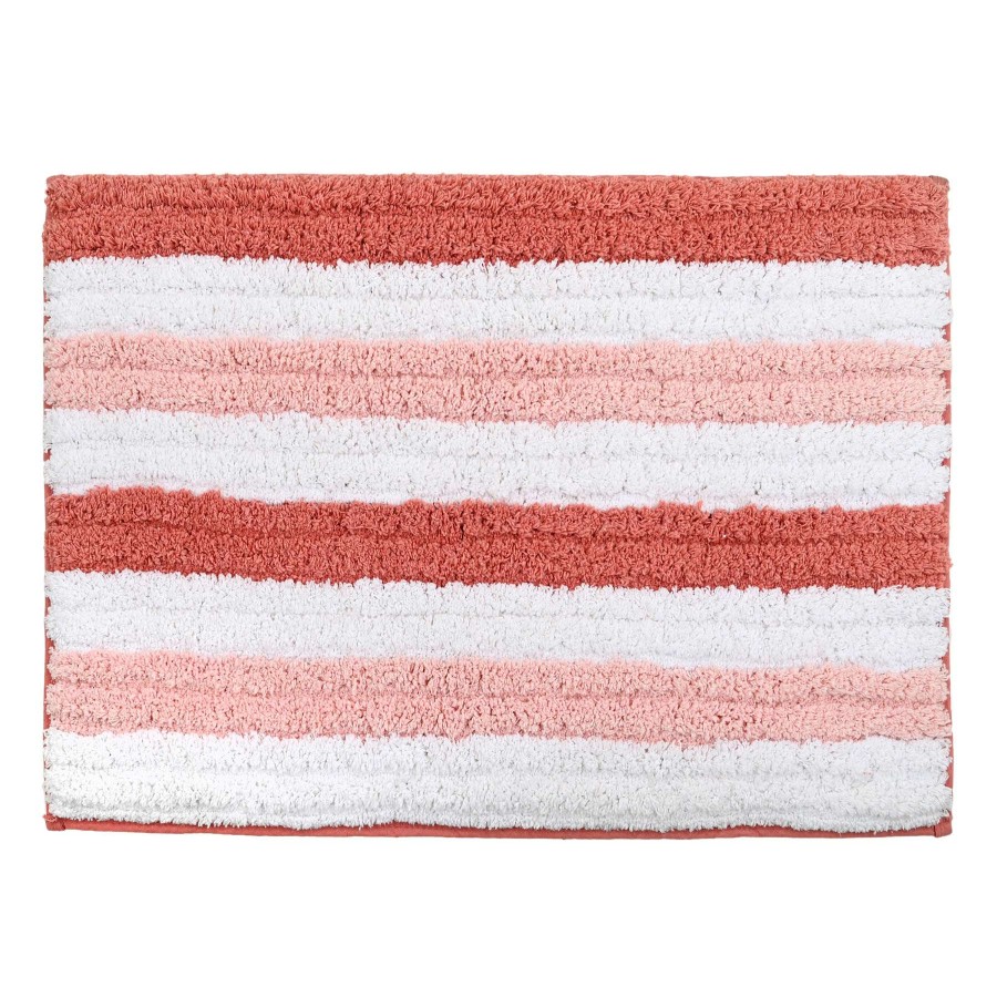 Bath * | Coral Pink Striped Tufted Bath Mat, 17 24 Best-Selling