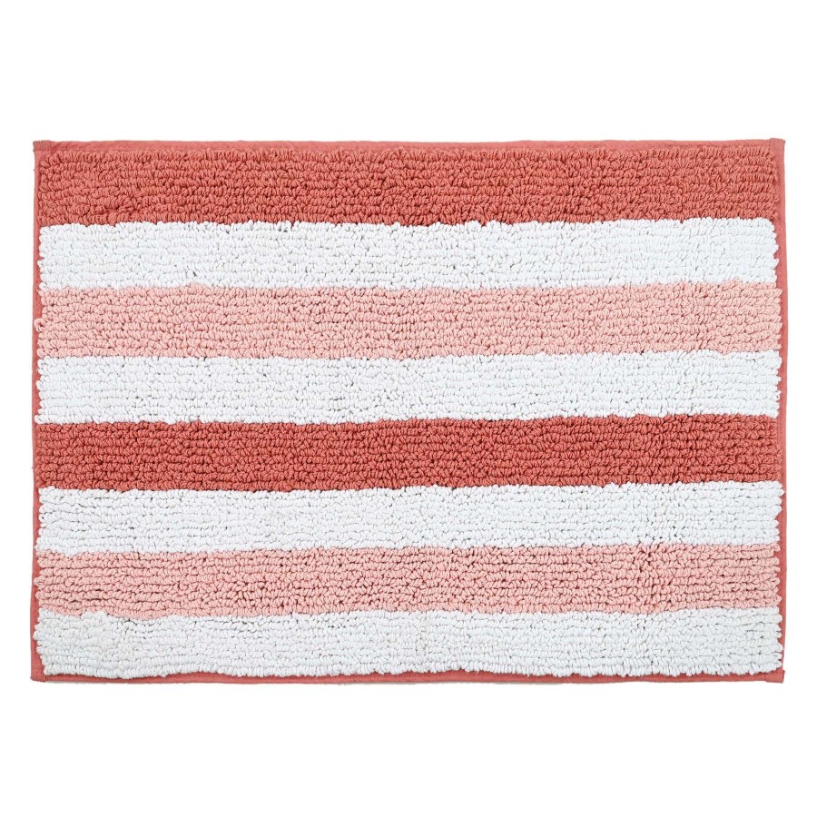 Bath * | Coral Pink Striped Tufted Bath Mat, 17 24 Best-Selling