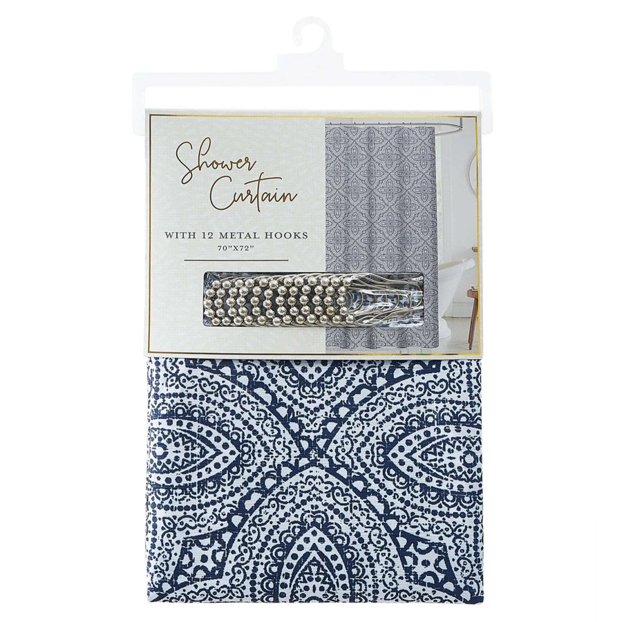 Bath * | 13-Piece Blue Medallion Shower Curtain Set Best-Selling