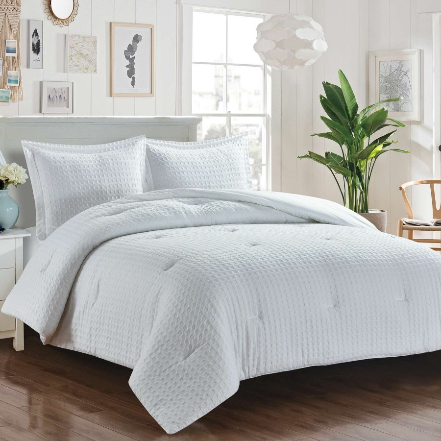 Bedding * | 3-Piece White Waffle Patterned Cotton Comforter Set, King Classical