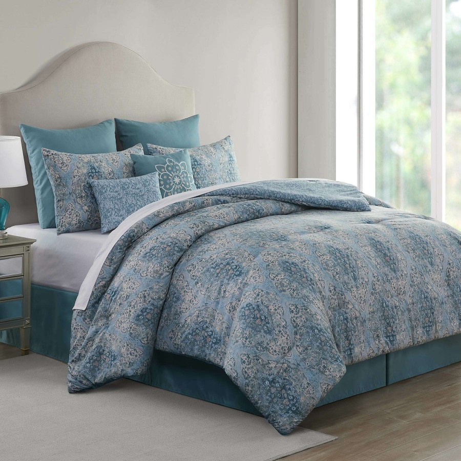 Bedding * | Luanna 8-Piece Blue Comforter Set, King Bargain Sale