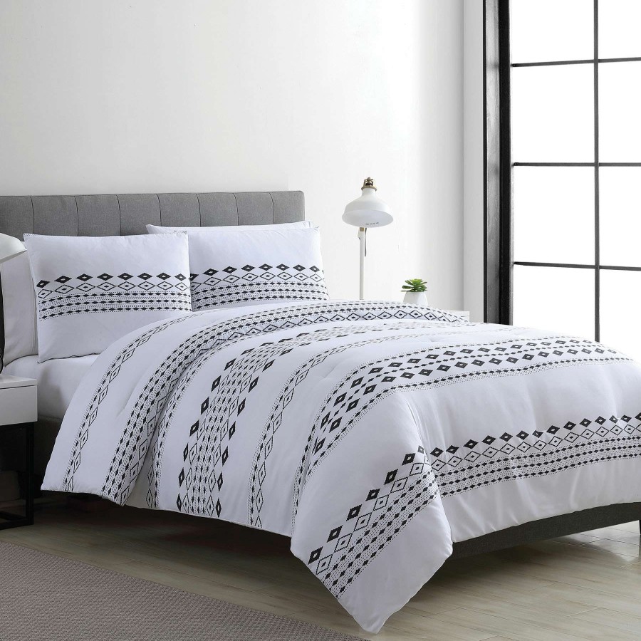 Bedding * | Azteca 3-Piece Black & White Printed Comforter Set, King Low Price