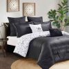 Bedding * | Crinckle 7-Piece Solid Black Comforter Set, Queen Online