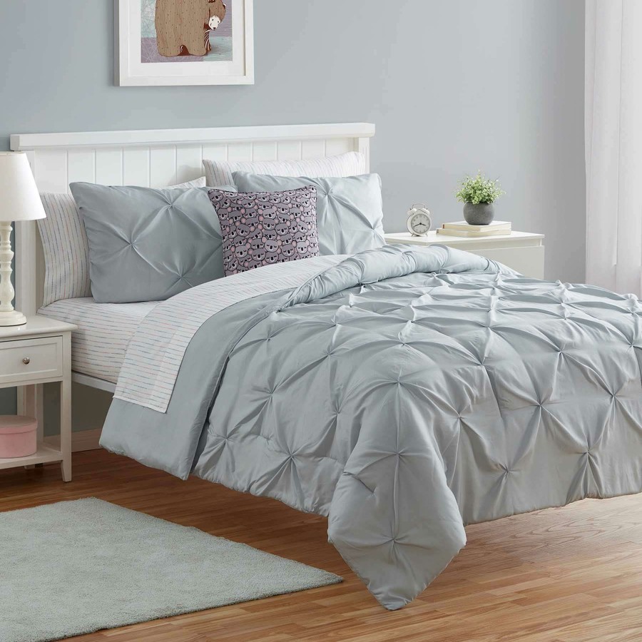 Bedding * | Grey Pinch Pleated Comforter Set, Twin Best Price