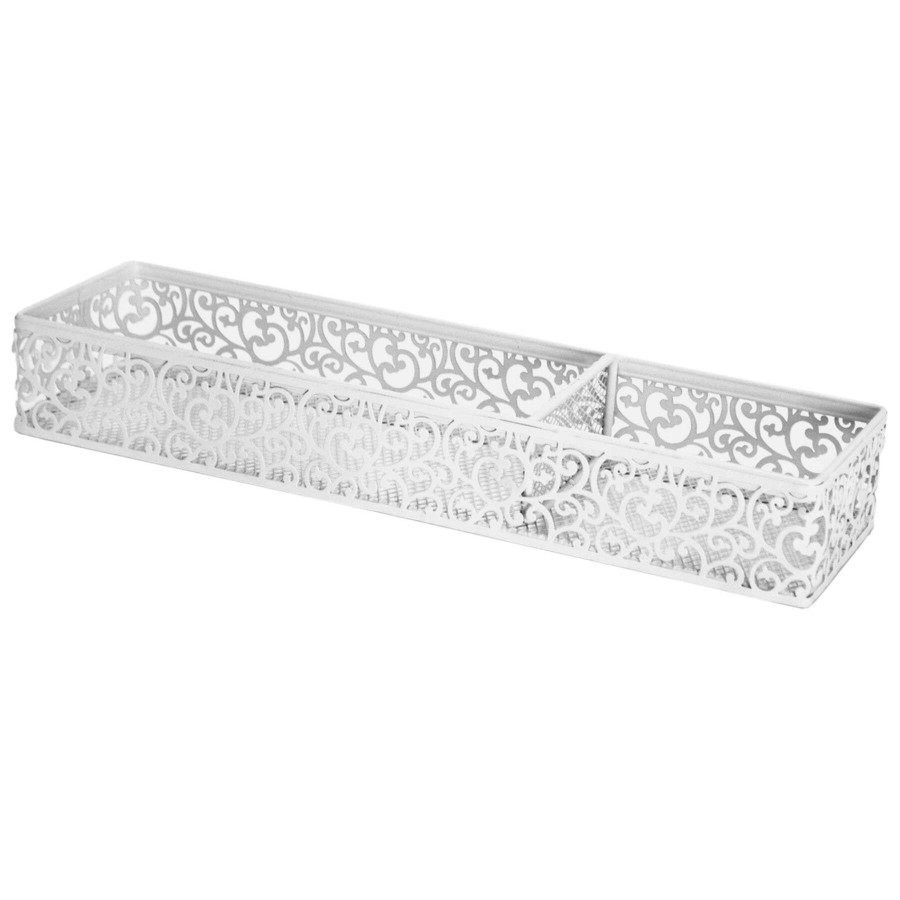 Bath * | Fiore White Punched Metal Rectangular 2- Part Organizer Best-Selling