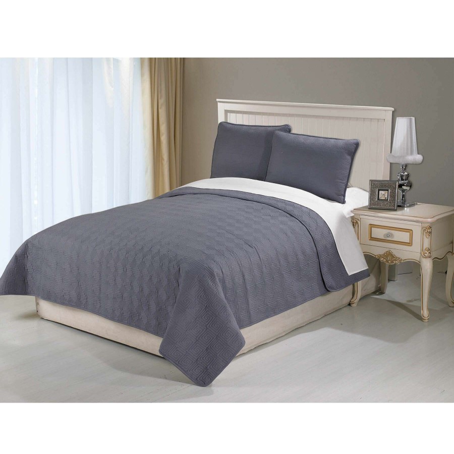 Bedding * | 3-Piece Dark Grey Ettori Stitch Quilt Set, King Featured