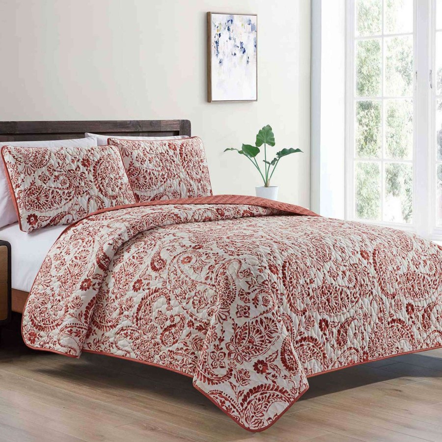 Bedding * | Paisley 3-Piece Rust Quilt Set, King Online