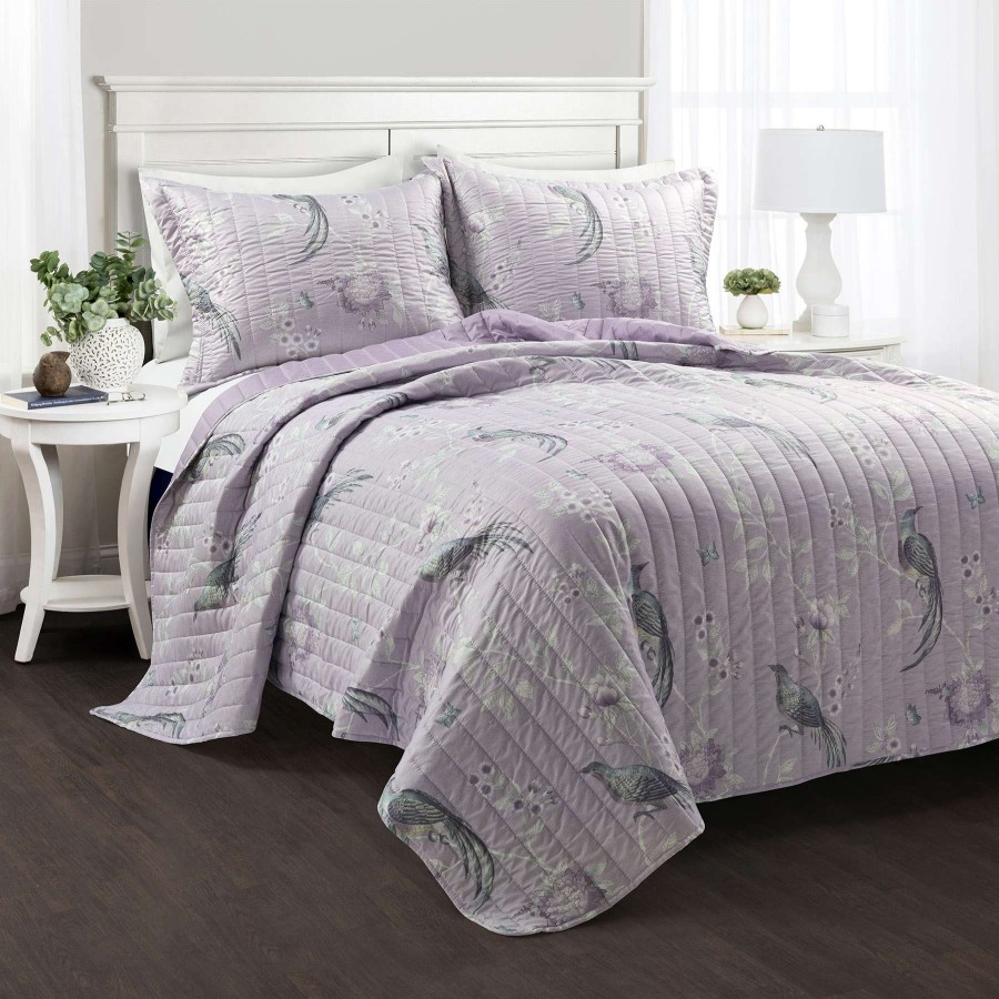 Bedding * | Grace Mitchell 3-Piece Lilac Bird Quilt Set, Full/Queen Best Quality