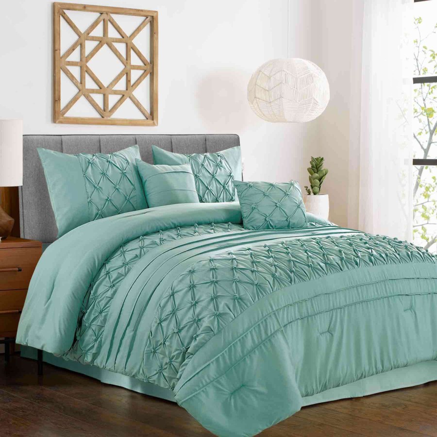 Bedding * | 5-Piece Cameo Blue Pintuck Comforter Set, King Free Delivery