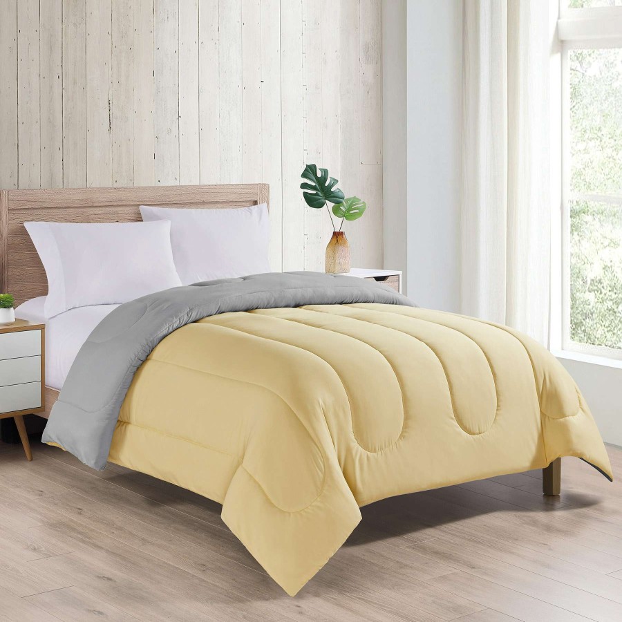 Bedding * | Solid Yellow & Grey Reversible Comforter, Twin Featured