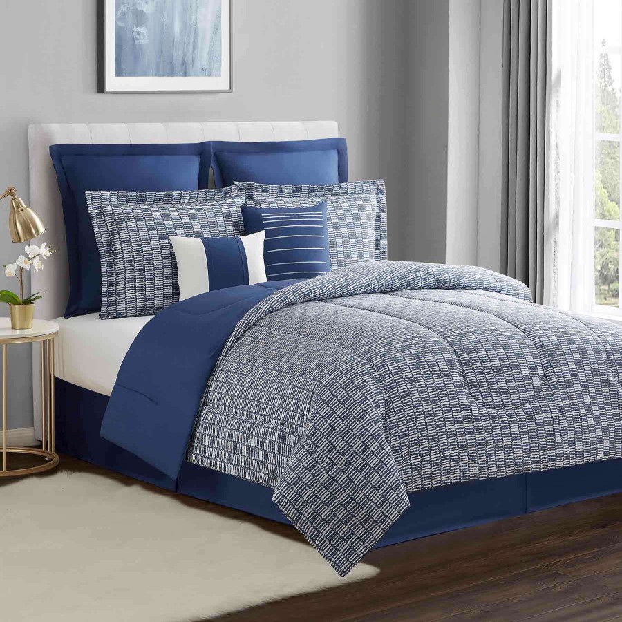 Bedding * | Casey Navy Essentials 8 Pc Comforter Set Twin Best Quality