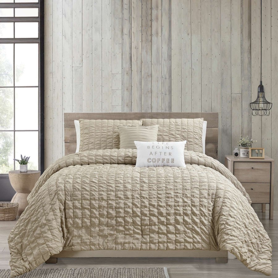 Bedding * | 5-Piece Grey Seersucker Comforter Set, Queen Bargain Sale