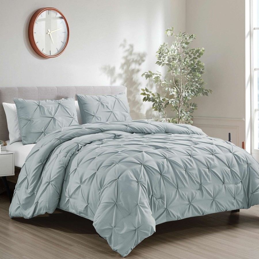 Bedding * | 3-Piece Grey Pintuck Comforter Set, Full/Queen Unique