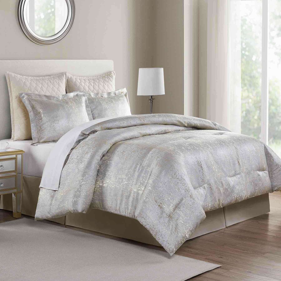 Bedding * | Rein 6-Piece Grey & Gold Comforter Set, Queen Online