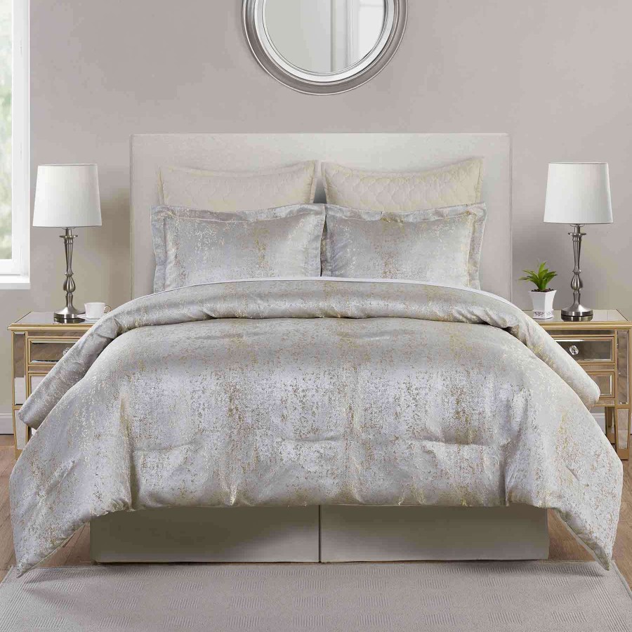 Bedding * | Rein 6-Piece Grey & Gold Comforter Set, Queen Online