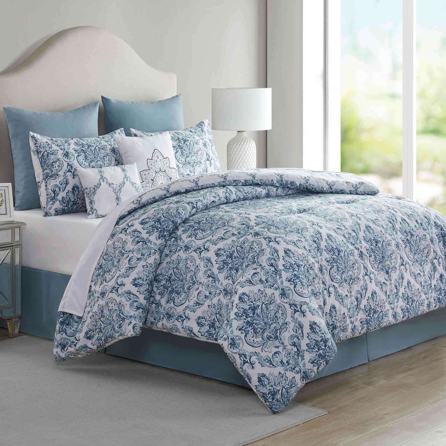 Bedding * | Danika 8-Piece Blue Comforter Set, King Promotion