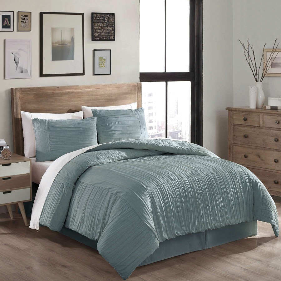 Bedding * | 3-Piece Crushed Blue Linen Comforter Set, King Unique